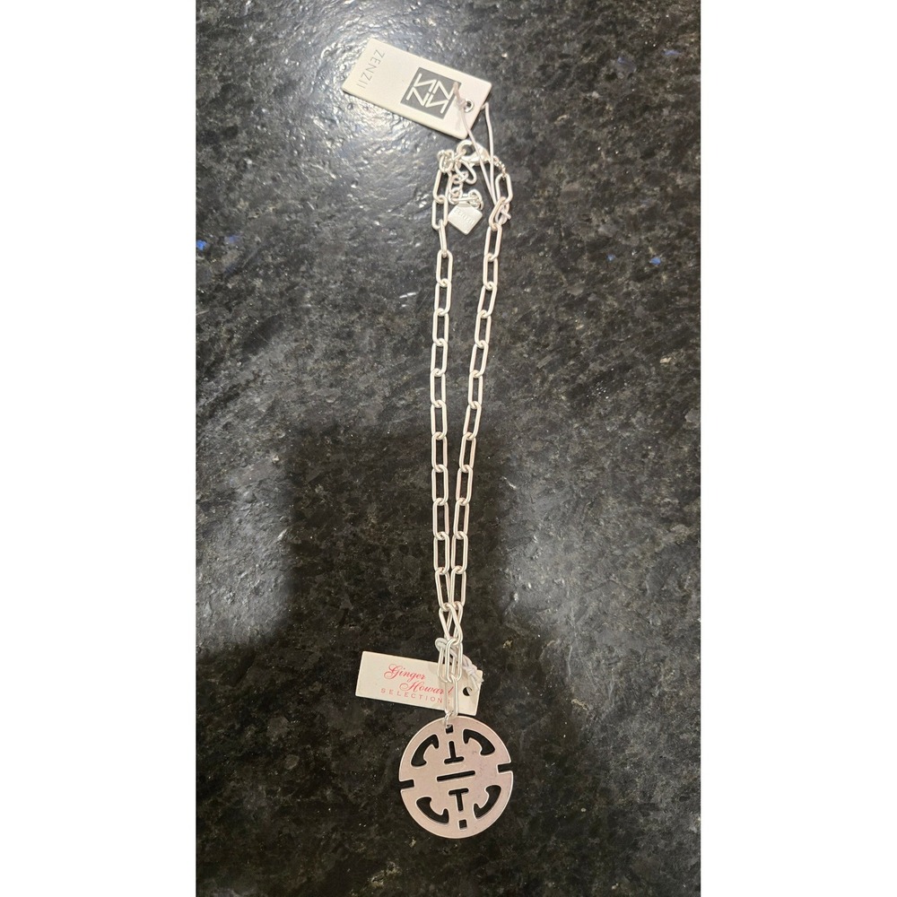 Zenzii Traveling Pendant Collar Necklace Silver Tone Paperclip Chain N2648 MS